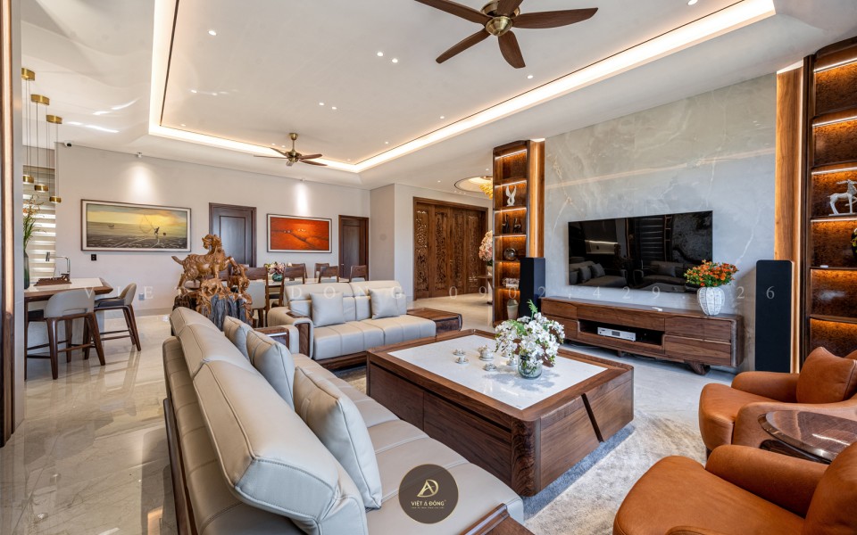 Thi công nội thất biệt thự gỗ óc chó tại Thái Bình - Anh Việt